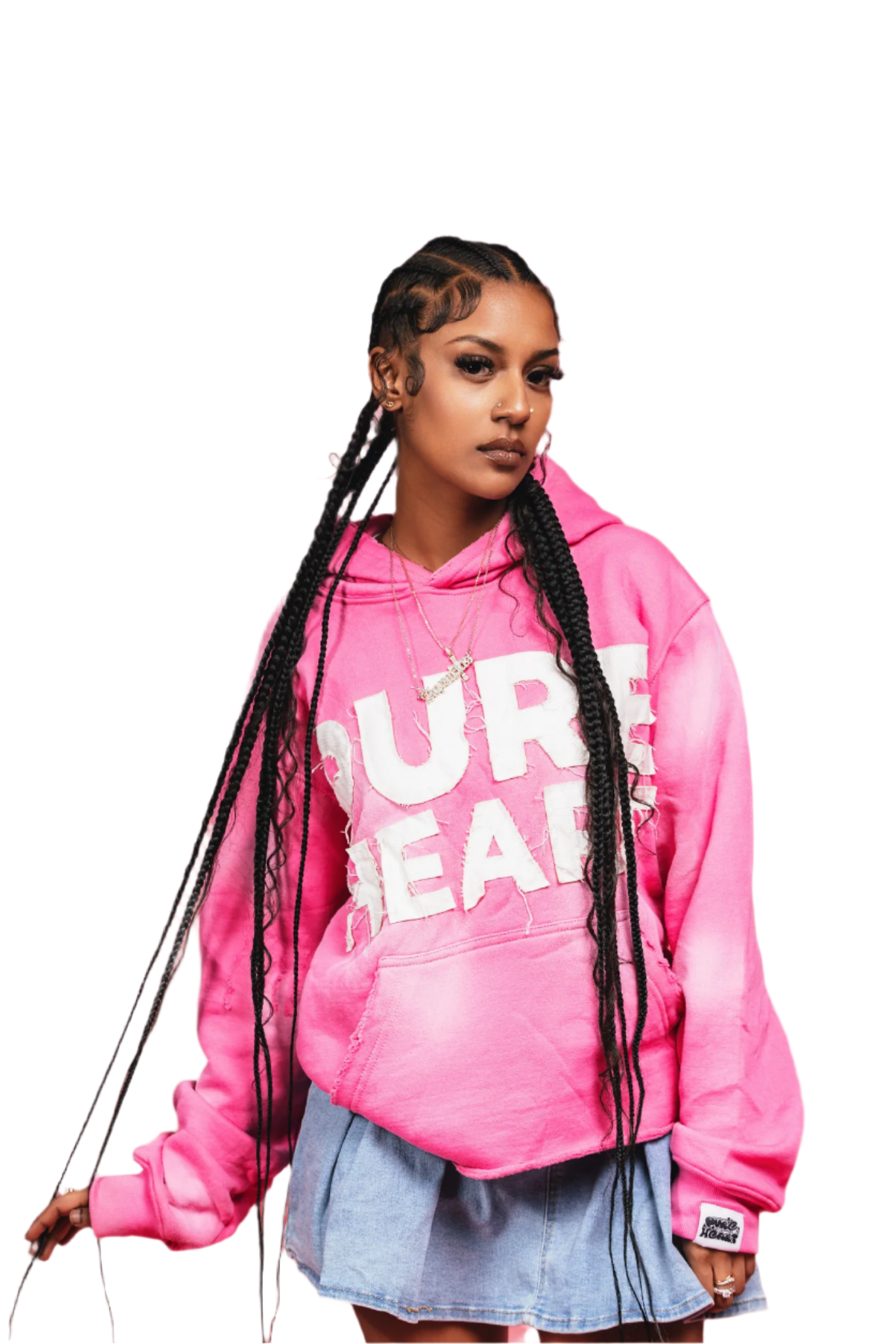 'Distressed' Hoodie Pink & White