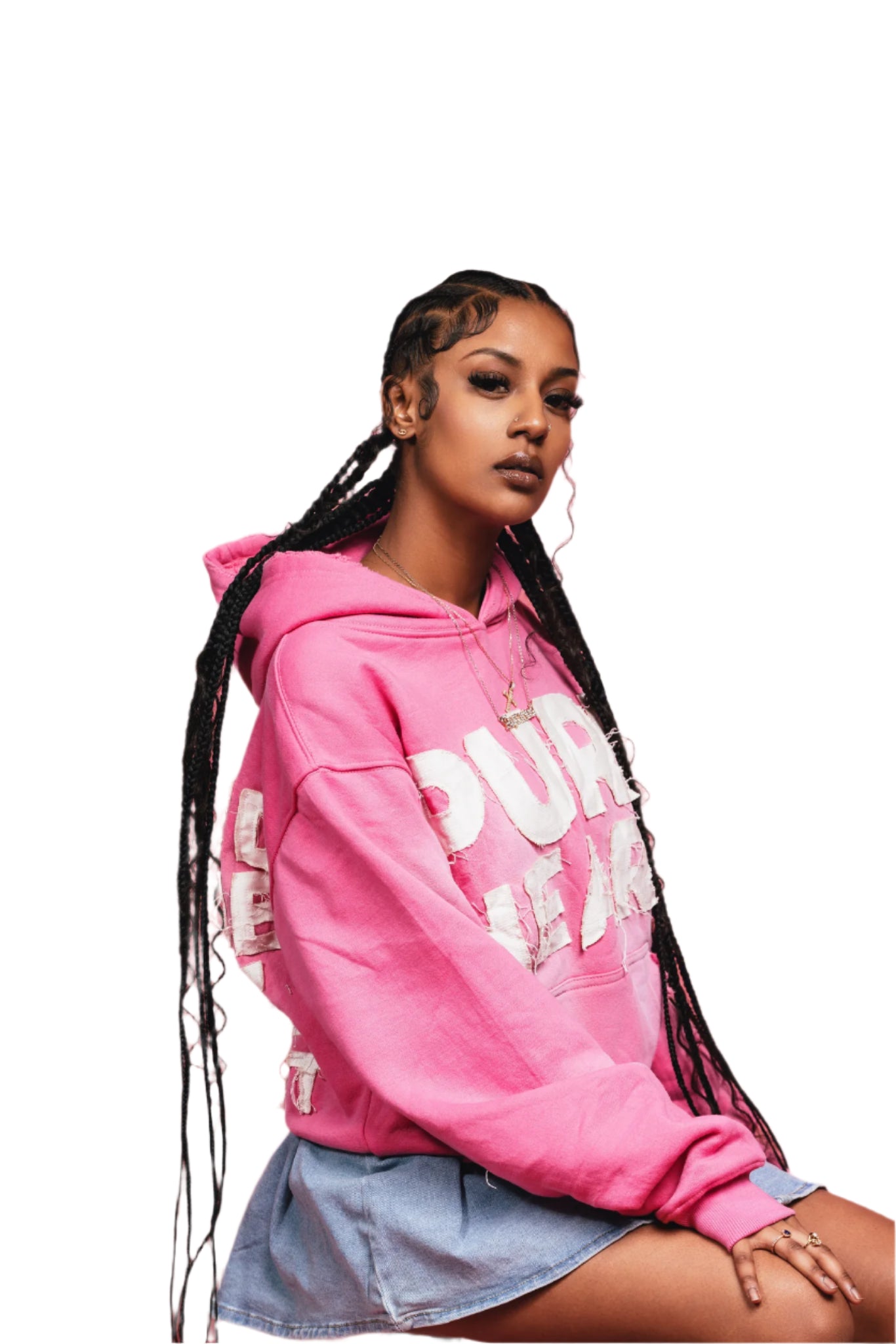 'Distressed' Hoodie Pink & White