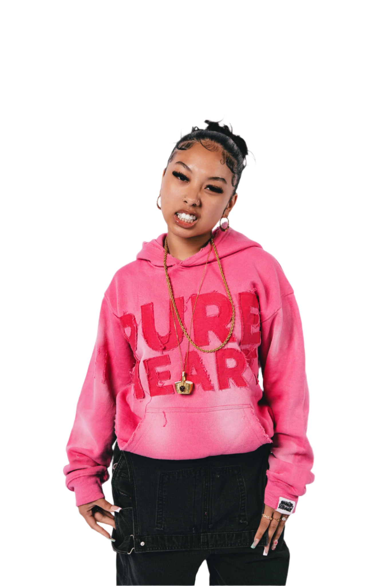 'Distressed' Hoodie Pink & Pink