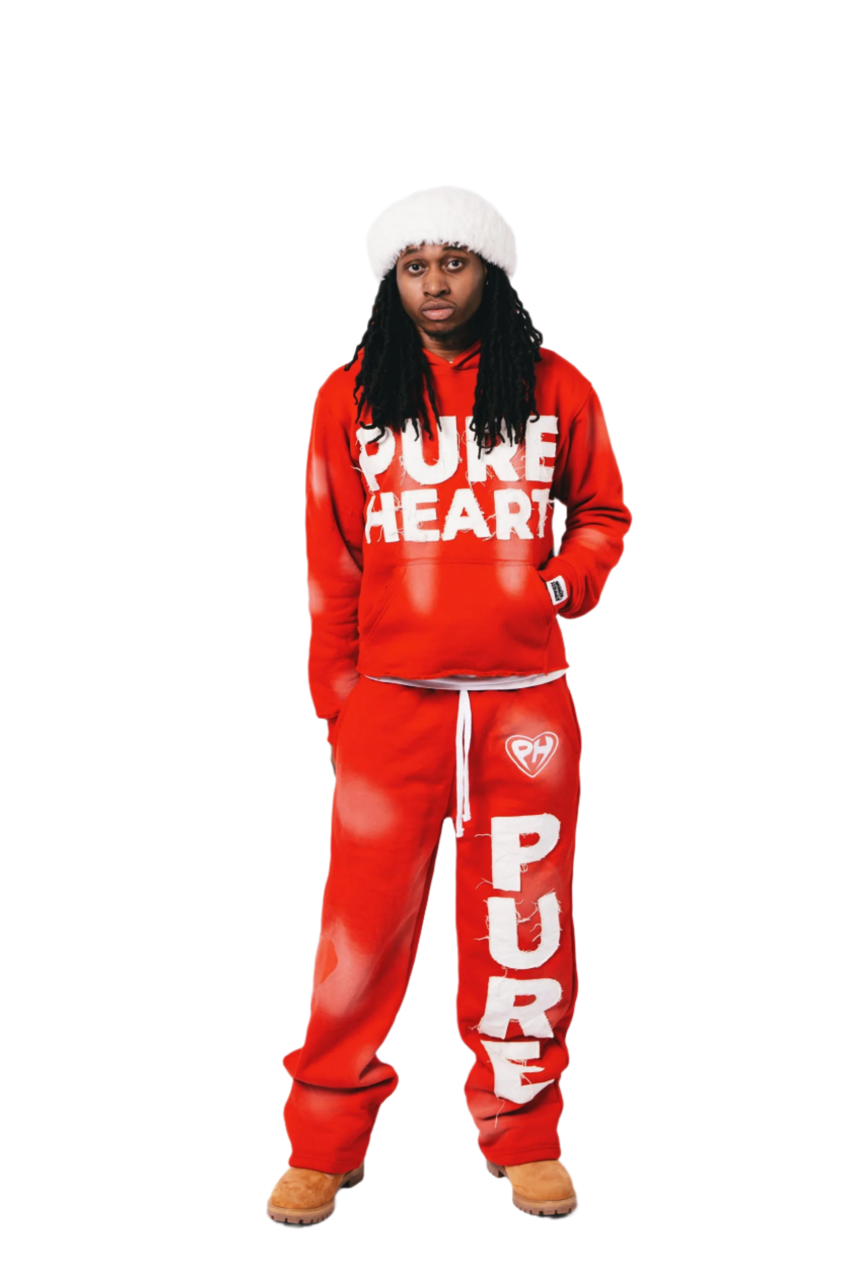 'Distressed' Sweatsuit Red