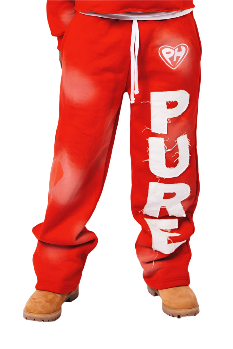 'Distressed' Baggy Sweats Red