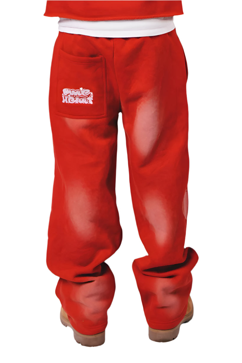 'Distressed' Baggy Sweats Red