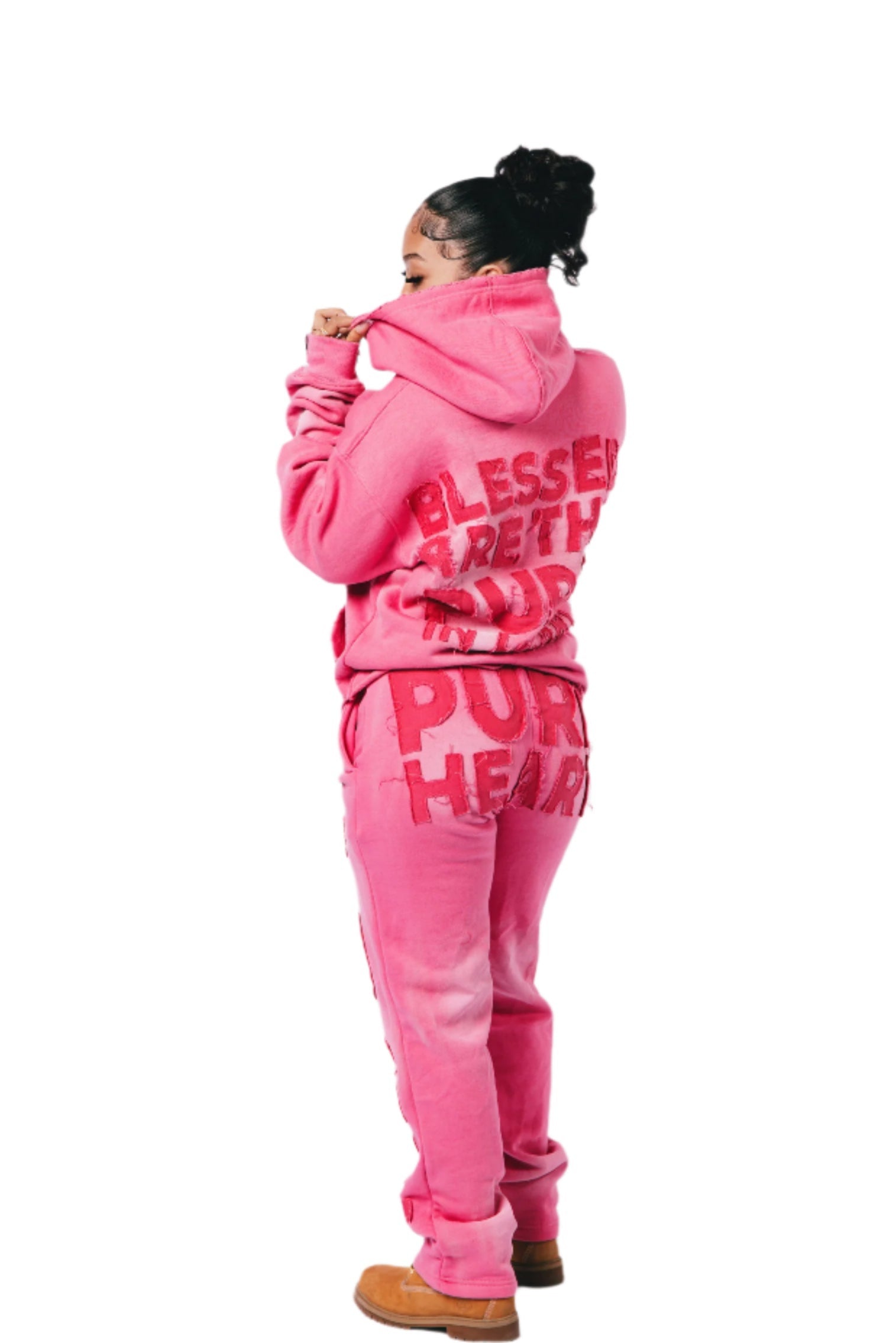 'Distressed' Sweatsuit Pink on Pink