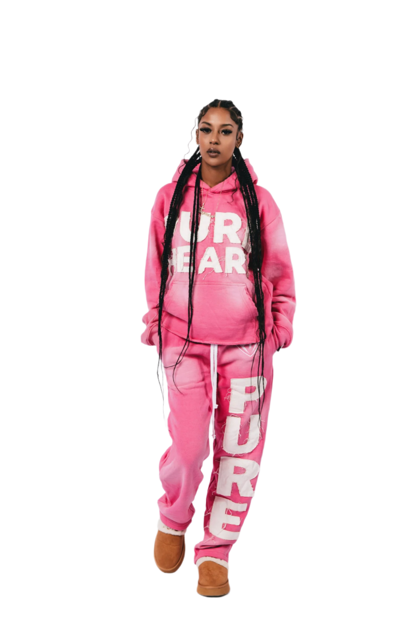 'Distressed' Sweatsuit Pink & White