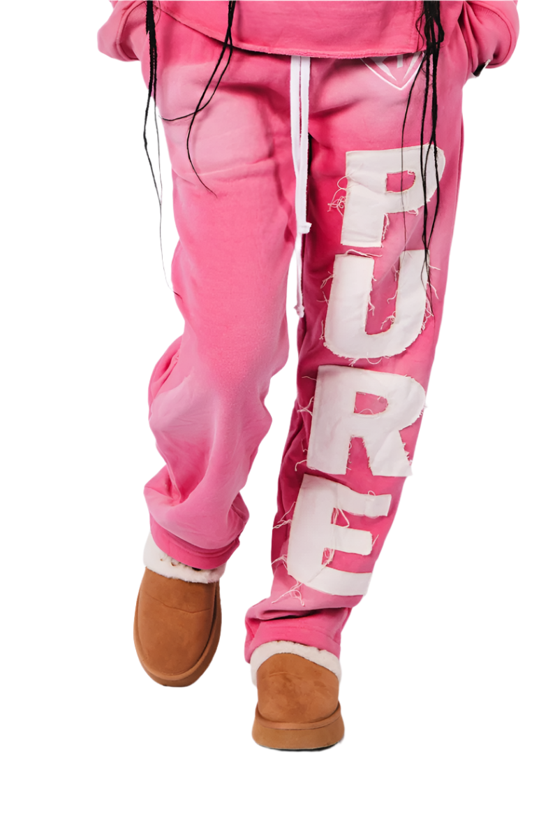 'Distressed' Women's Sweats Pink & White