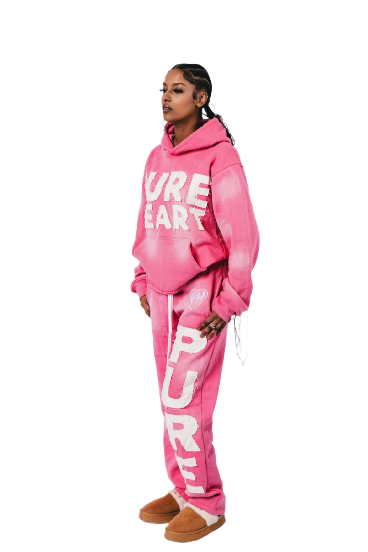 'Distressed' Sweatsuit Pink & White