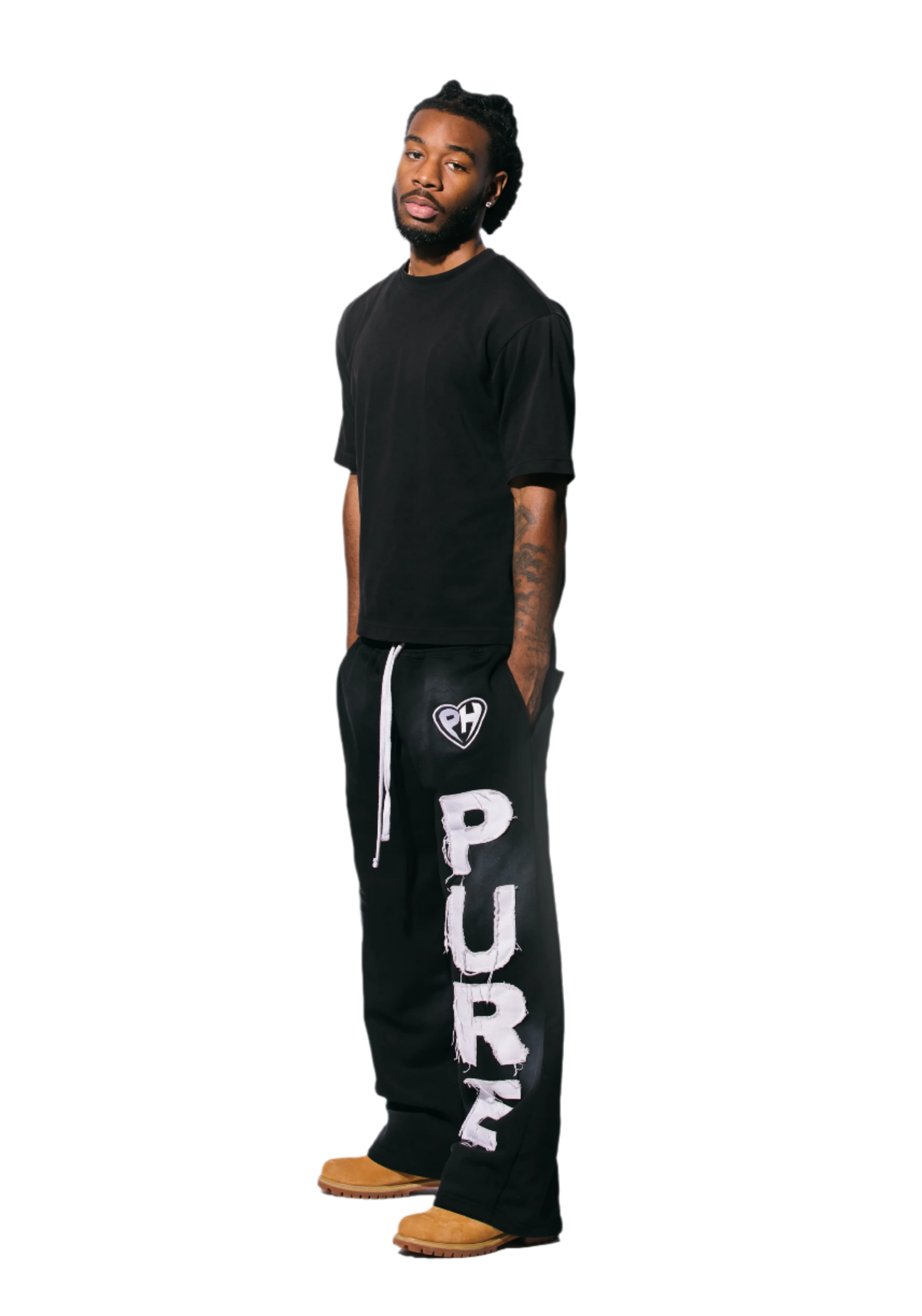'Distressed' Baggy Sweats Black