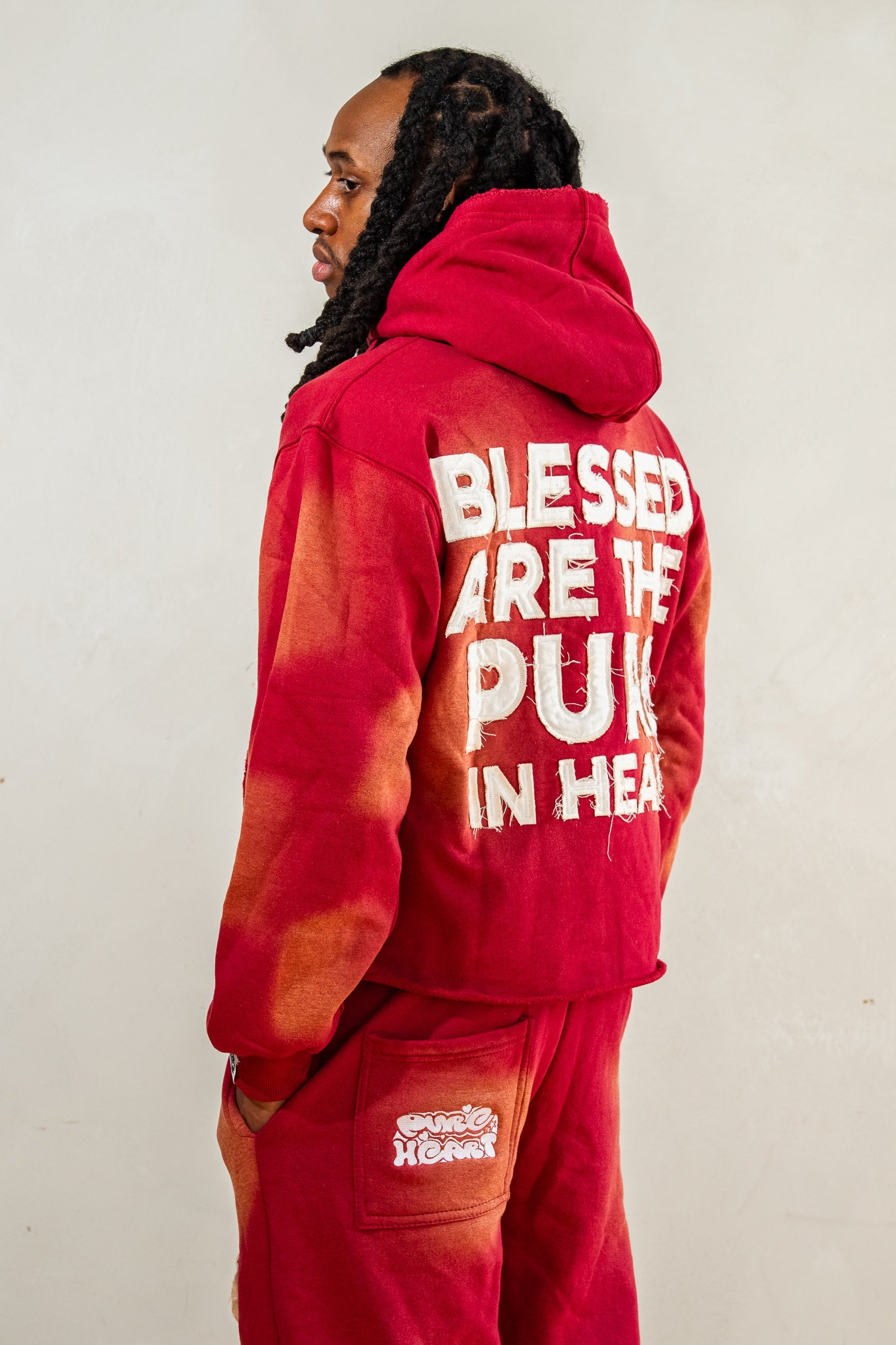 'Distressed' Hoodie Burgundy