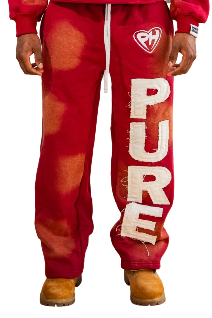 'Distressed' Baggy Sweats Burgundy